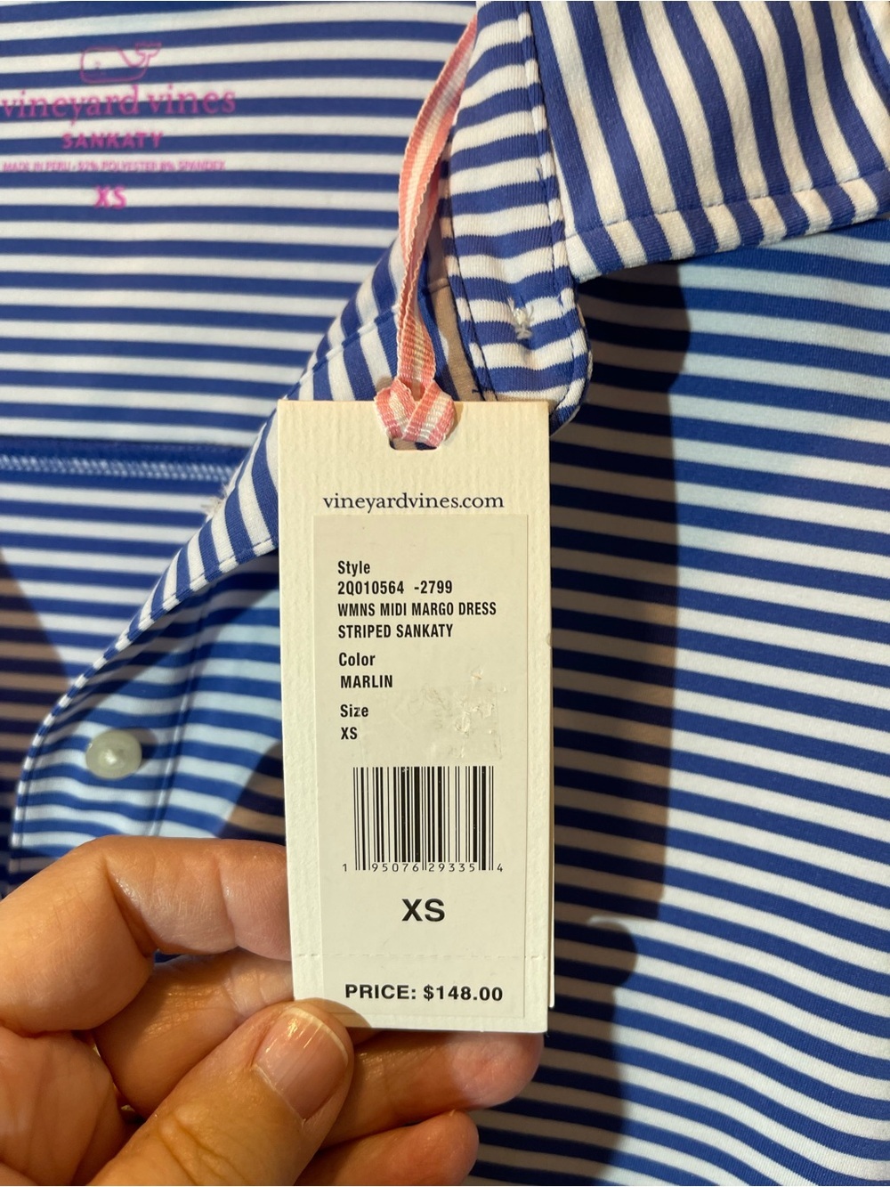 Vineyard Vines Margo SanKaty Midi Striped Blue & White Dress Size XS NWT - Picture 3 of 11